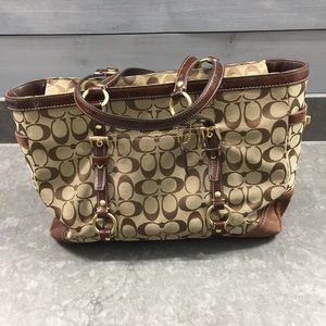Coach Brown Canvas Patent Leather Suede Tote